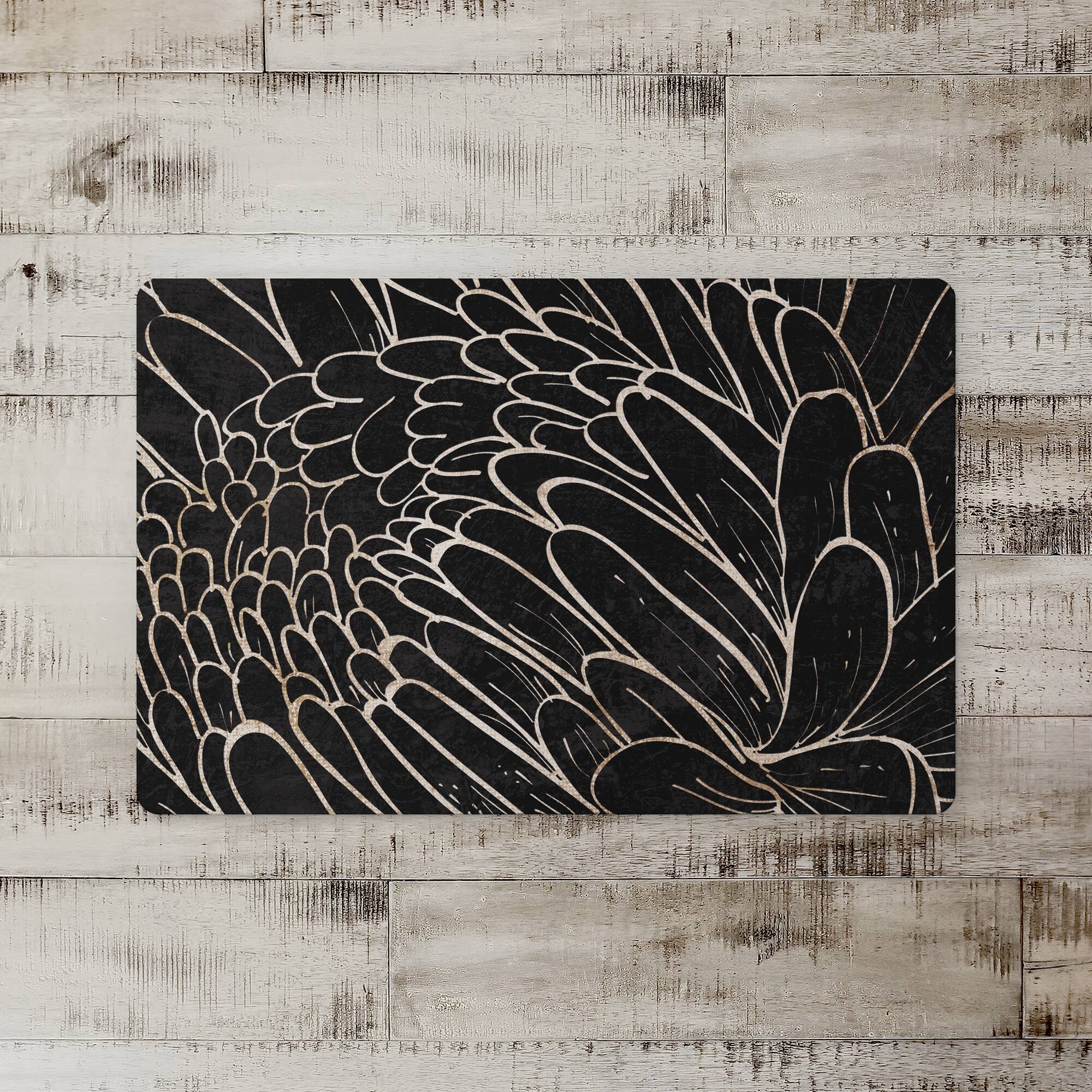 18" x 27" Black & White Floral Etching Floor Mat